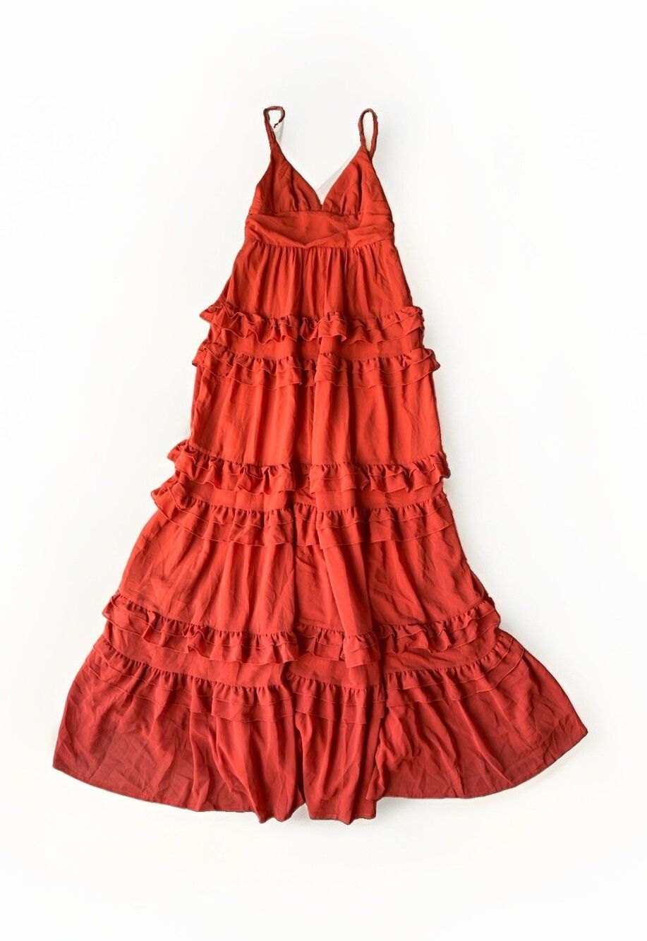Lulus Lavish Perfection Rust Orange Ruffled Tiered Maxi Dress Medium M Boho